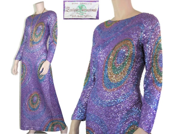 60s Gene Shelly psychedelic sequined wool knit pe… - image 1