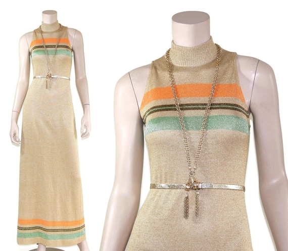 70s Emilio Pucci gold striped metallic gown, 1970… - image 3