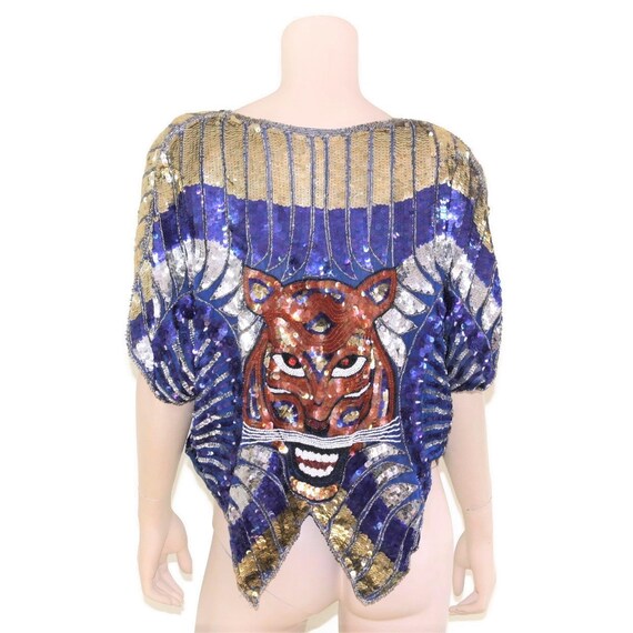 70s 80s beaded sequined novelty tiger trophy top,… - image 8