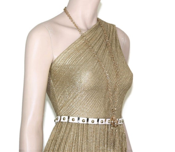 Vintage 1970s 1980s gold metallic plisse one shou… - image 2