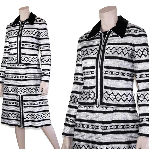 60’s Brocade Lurex Black and Silver Dress Coat by Levine Smith main image 0