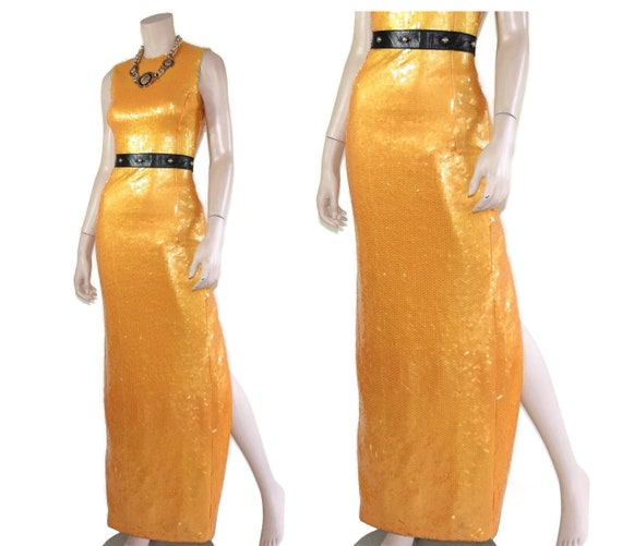Jeanette Kastenberg yellow sequin column dress, 9… - image 5