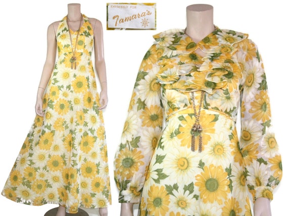 Vintage 60s 70s floral daisy halter dress & ballo… - image 4