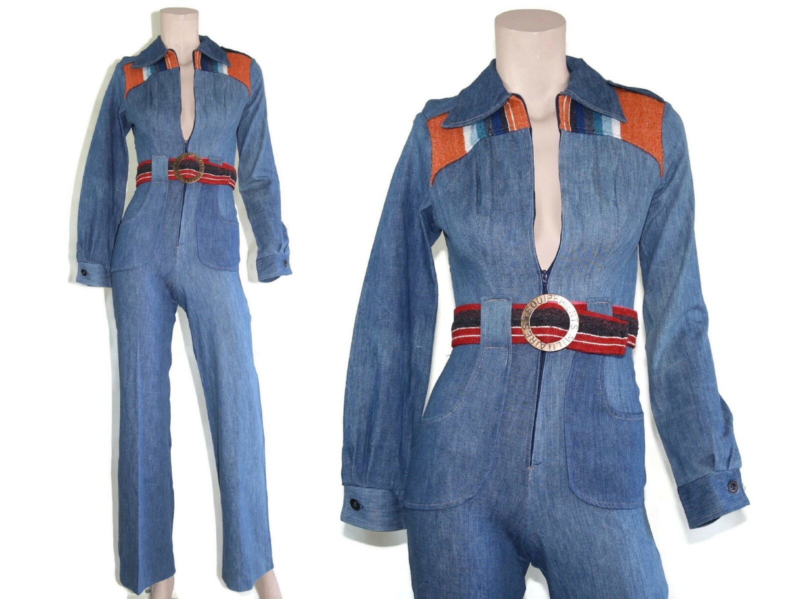 1970s Serape Stripe Belted Jumpsuit | XS/S