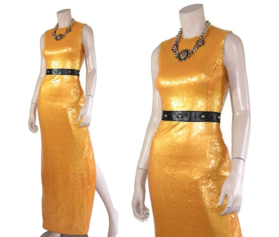 Jeanette Kastenberg yellow sequin column dress, 9… - image 7