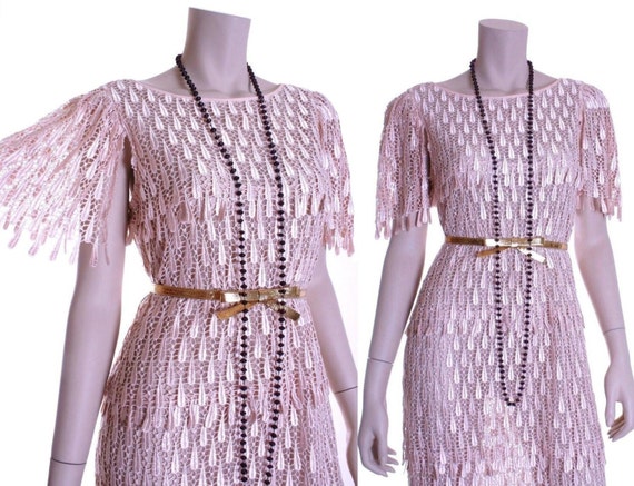 80s does 20s sheer pink champagne lace flapper dre