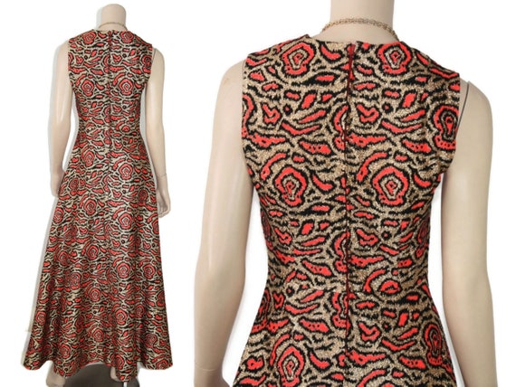 Vintage 60s 70s red & gold metallic leopard dress… - image 8