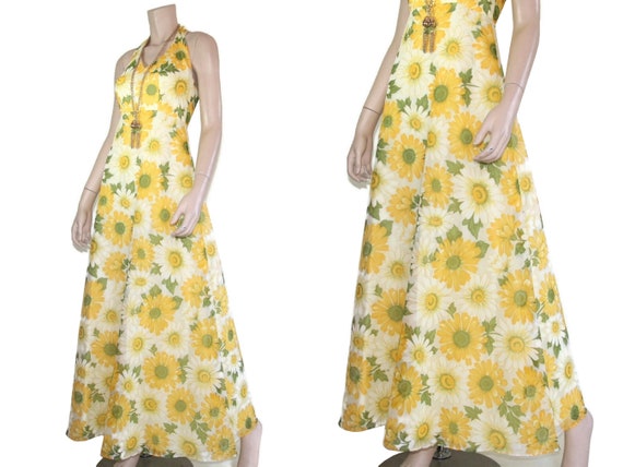 Vintage 60s 70s floral daisy halter dress & ballo… - image 7
