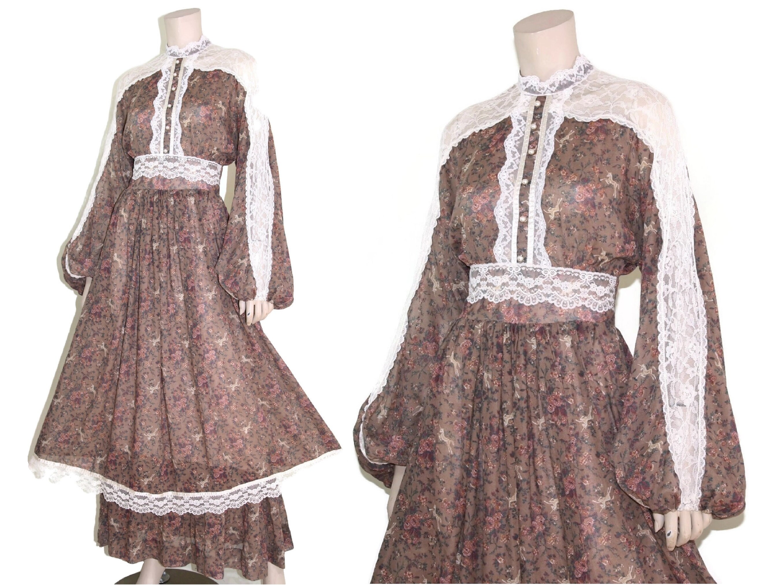 Gunne Sax Unicorn Cottagecore Dress, 70s 1970s Victorian