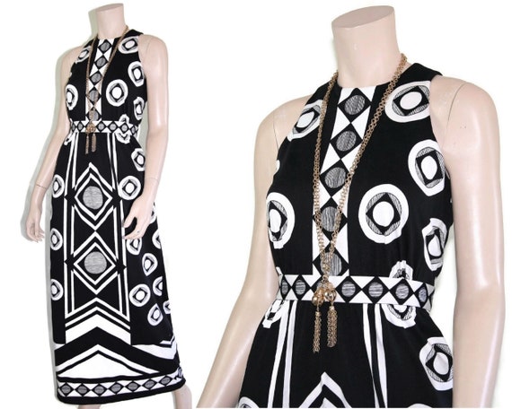 1960s 1970s black white mod geometric dress, 60s … - image 4