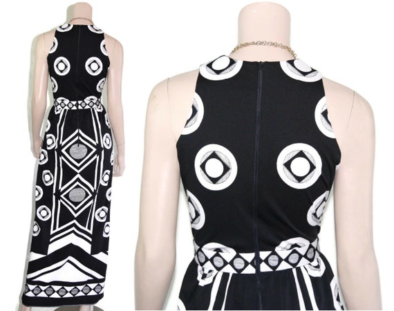 1960s 1970s black white mod geometric dress, 60s … - image 7