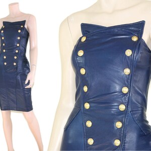 Military Michael Hoban Leather Dress Michael Hoban 1980's North Beach  Leather Purple Blue Moto Dress With