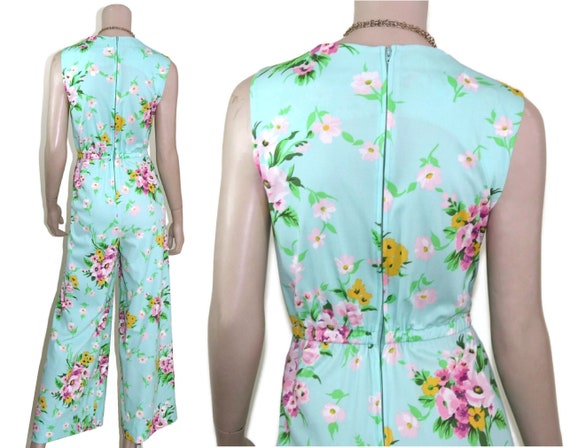 60s 70s ditsy floral cottage core bell bottom jum… - image 3