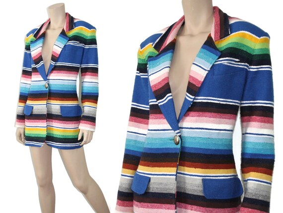 Vintage 90s rainbow striped serape jacket, 1990s … - image 3