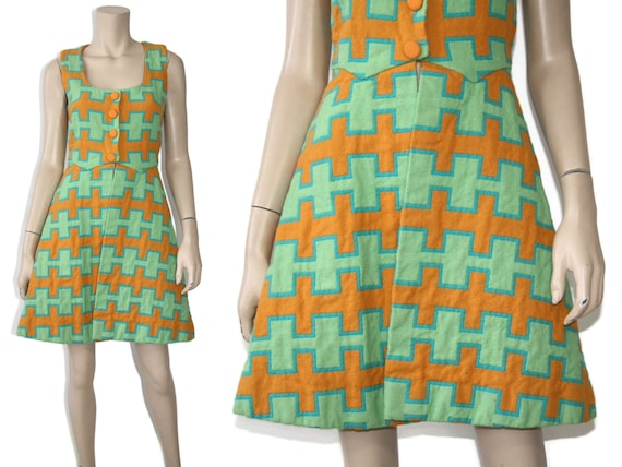 Vintage 1960s 1970s pop op art geometric wool ves… - image 1