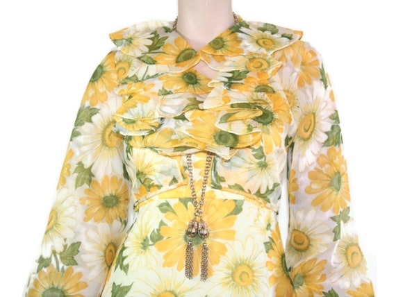 Vintage 60s 70s floral daisy halter dress & ballo… - image 5