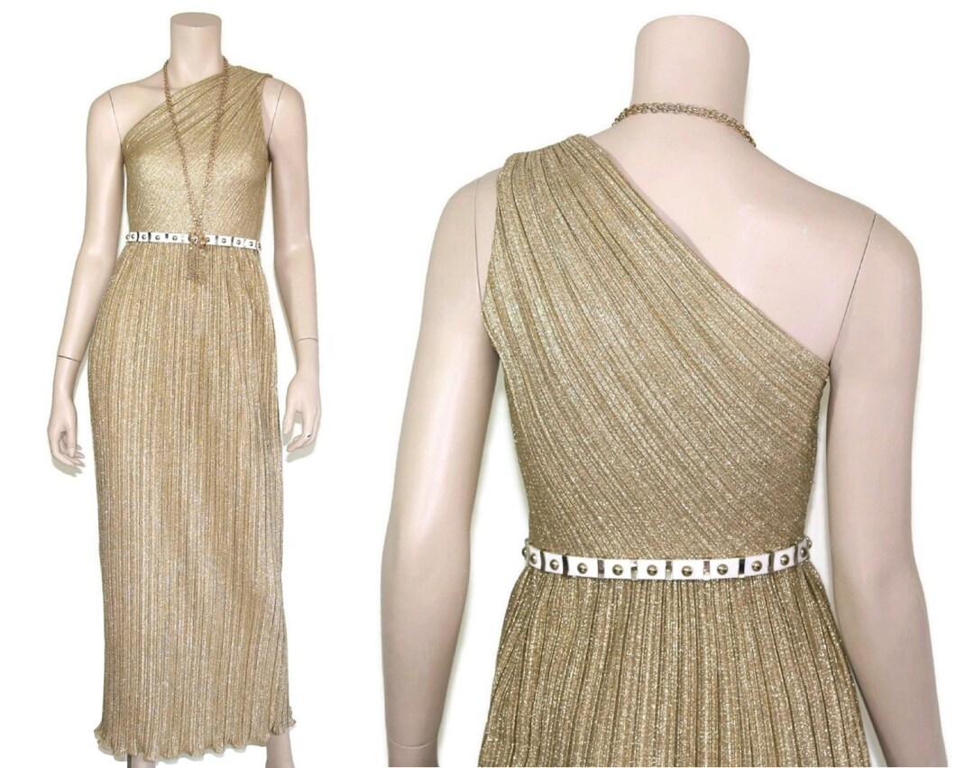 Vintage 1980s Gold Metallic Lamé Maxi Dress