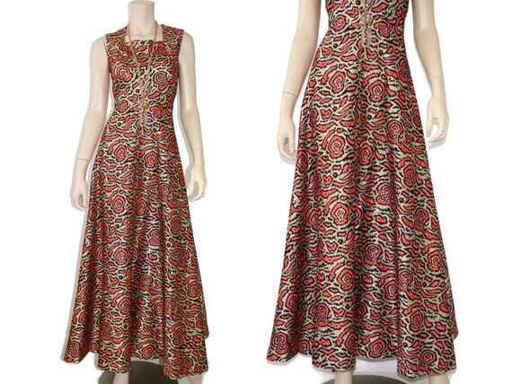 Vintage 60s 70s red & gold metallic leopard dress… - image 4