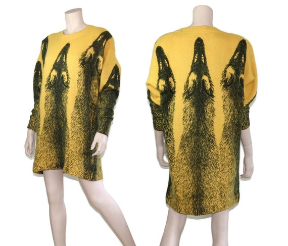 Krizia wool angora novelty fox sweater dress, 198… - image 8