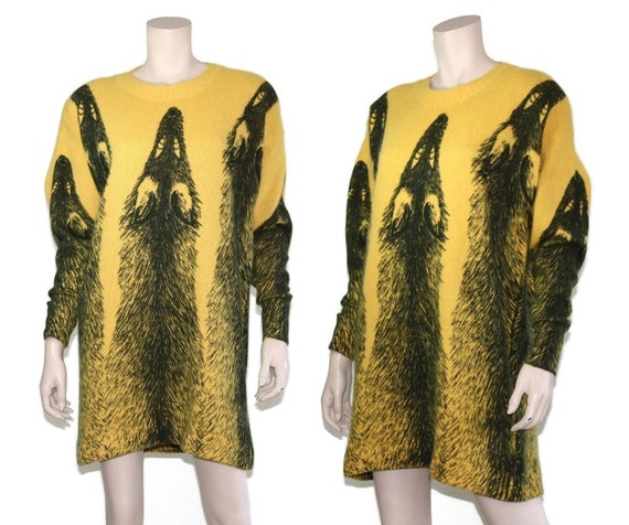 Krizia wool angora novelty fox sweater dress, 198… - image 6