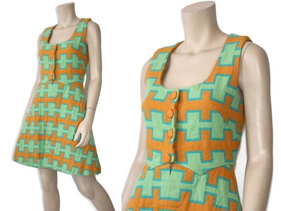 Vintage 1960s 1970s pop op art geometric wool ves… - image 3