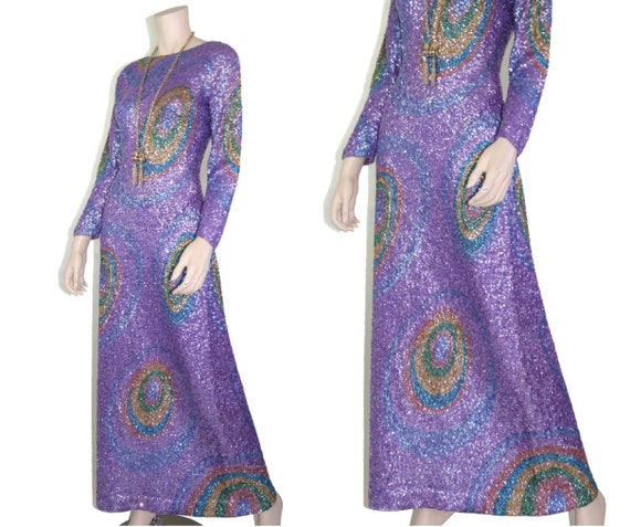 60s Gene Shelly psychedelic sequined wool knit pe… - image 3