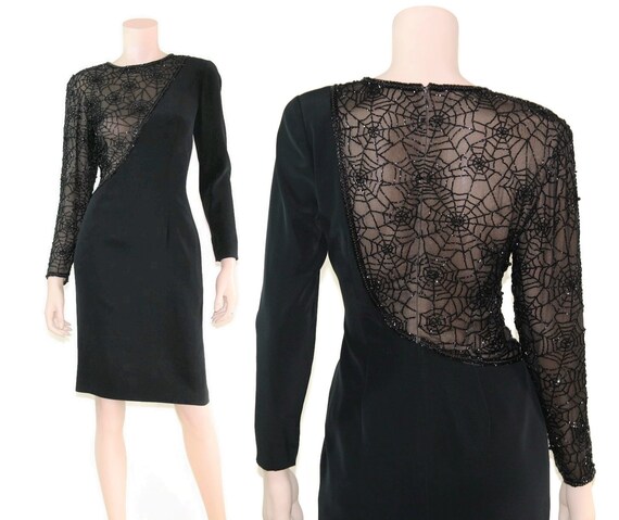 Vintage novelty illusion beaded spiderweb dress, 8