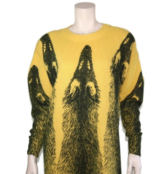 Krizia wool angora novelty fox sweater dress, 198… - image 5