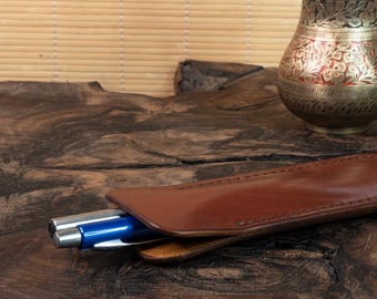 Handmade Leather Pen Sleeve – Full Grain Leather, Personalized Gift