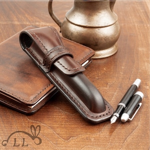 Astuccio in pelle marrone scuro per penna stilografica grande o penna a sfera – Astuccio fatto a mano – Porta penna stilografica regalo personalizzato