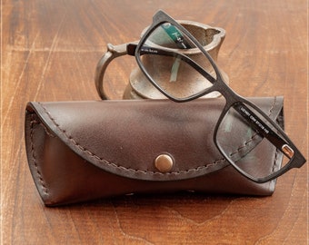 Etui à lunettes, cuir marron foncé naturel