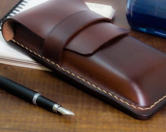 Elegant Dark Cocoa Leather Pen Case – Professional & Stylish Accessory for Businessmen