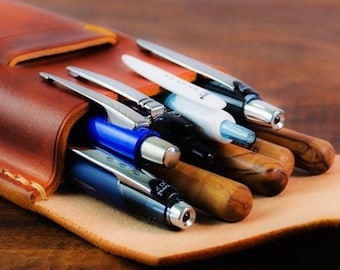 Étui à stylos en cuir marron clair - Porte-stylo plume - Accessoire professionnel et élégant