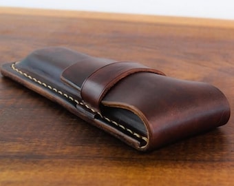 Étui à stylos en cuir fait main | Pleine fleur, pochette pour deux stylos