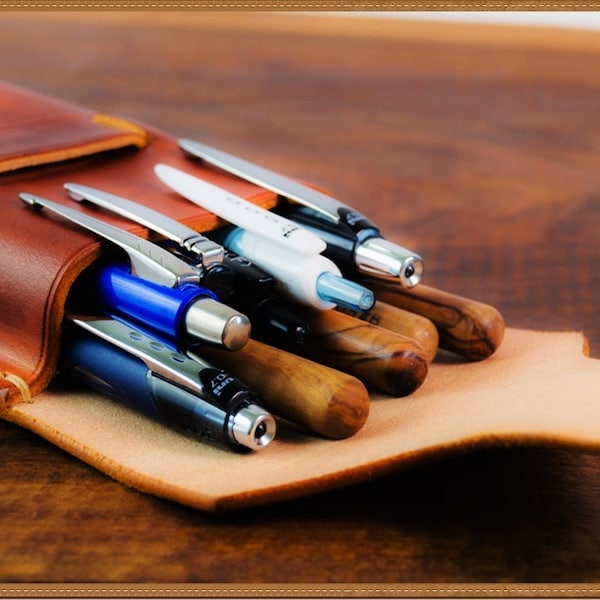 Sadle tan leather fountain pen or pencil case