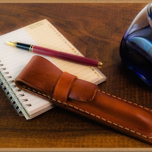 Spanish brown leather fountain pen or pencil case