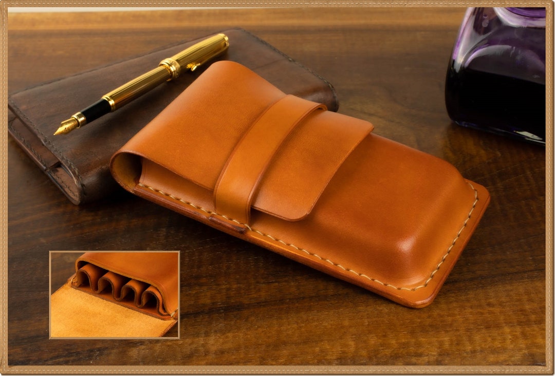 Personalized Fountain Pen Case, 3 Slots Leather Pen Holder, Travel