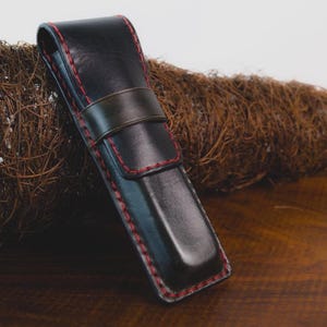 Leather Pen Case for Two Pens | Handmade Fountain Pen Holder | Slim Leather Sleeve | Gift for Men | Minimalist Leather Pencil Case