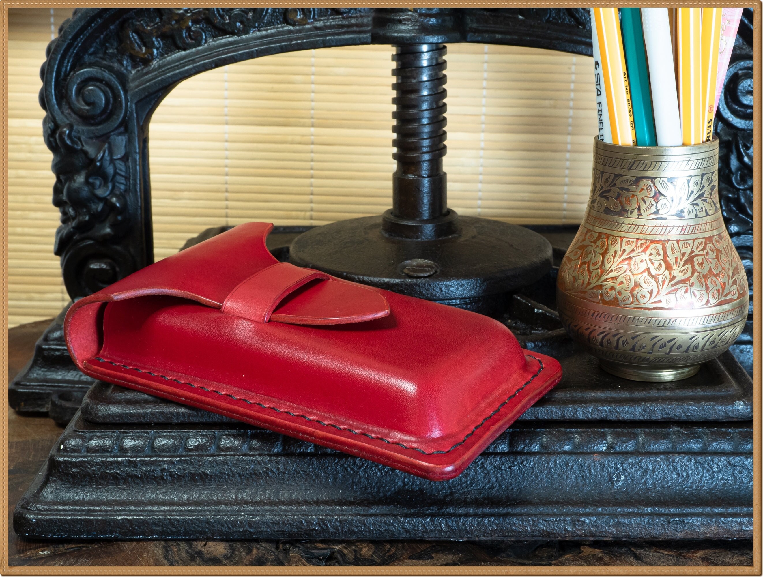 Red Leather Fountain Pen or Pencil Case Etsy