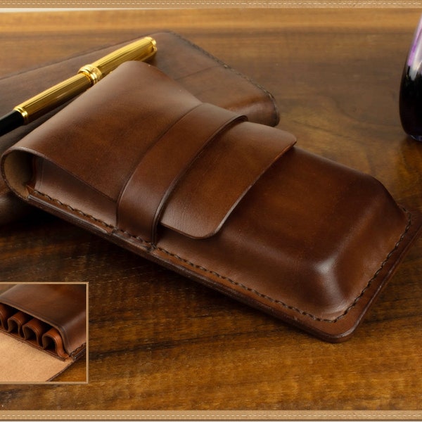 Estuche cacao oscuro con divisor para 4 plumas estilográficas