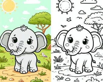 Baby Elephant Coloring Book - Digital Download