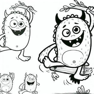 Coloring Book Monsters Adults Printable, Coloring Pages Monsters Kids Gift, Digital Coloring Book Baby Gifts image 4