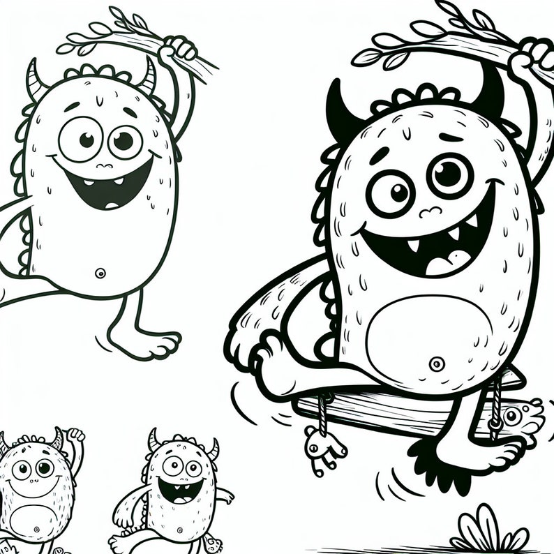 Coloring Book Monsters Adults Printable, Coloring Pages Monsters Kids Gift, Digital Coloring Book Baby Gifts image 4