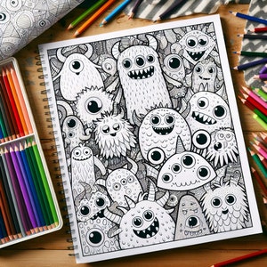 Coloring Book Monsters Adults Printable, Coloring Pages Monsters Kids Gift, Digital Coloring Book Baby Gifts image 6