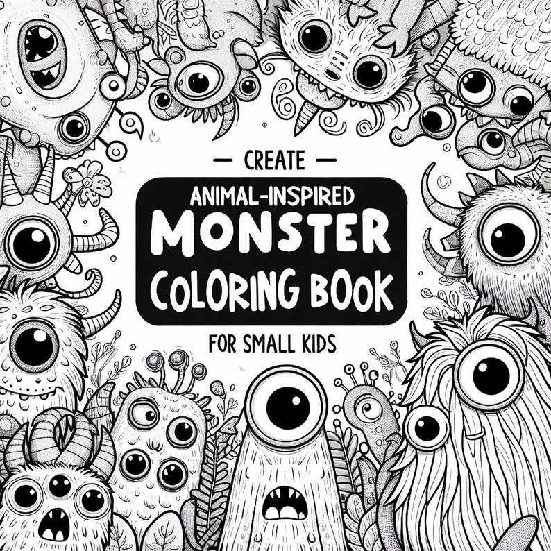 Coloring Book Monsters Adults Printable, Coloring Pages Monsters Kids Gift, Digital Coloring Book Baby Gifts image 1