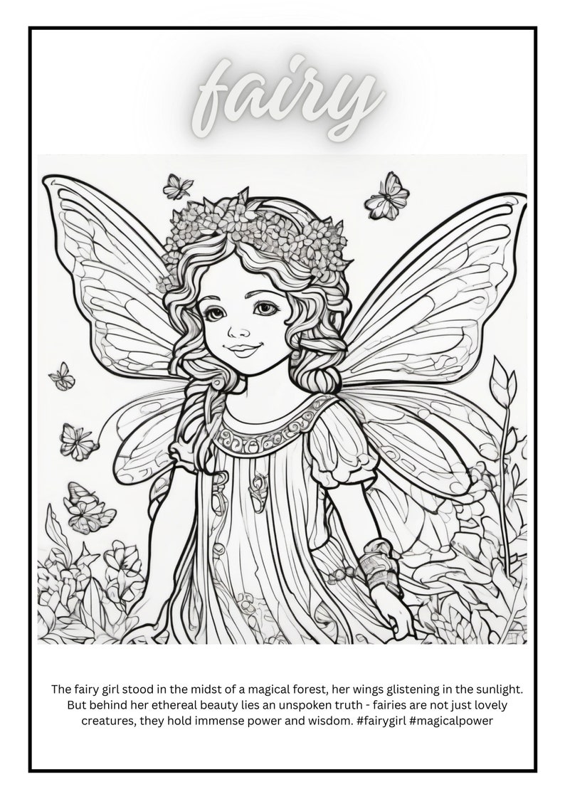 Fairy Coloring Book For Kids, Fairy Coloring Pages, Coloring Pages For Kids, Fairy Coloring Pages for Children, Girls Digital Coloring Pages image 3