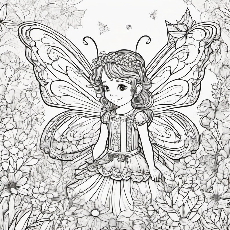 Fairy Coloring Book For Kids, Fairy Coloring Pages, Coloring Pages For Kids, Fairy Coloring Pages for Children, Girls Digital Coloring Pages image 1