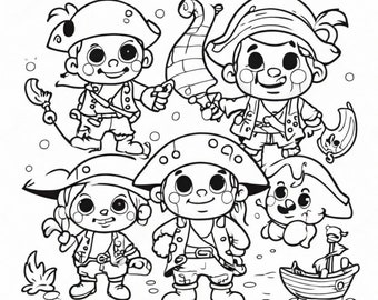 Pirate Coloring Pages, Printable Pirate Coloring Pages for Kids, Gifts for Childrens, Digital Downloads