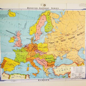 Vintage Denoyer Geppert Leinen Landkarte Europa (Mitte 1960er Jahre)