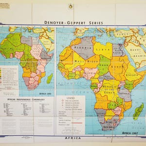Vintage Denoyer Geppert Folding Linen Map of African Independence 1967